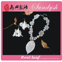 Handgemachte Perlen Blatt Halskette und Ohrring Modeschmuck Set 2015